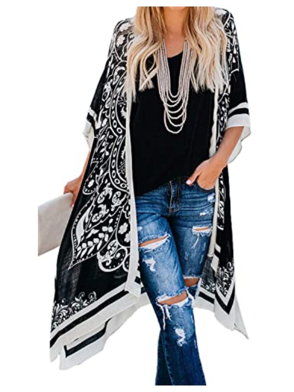 Chiffon Kimono Beach Cover Up Long Open Front Half Sleeve Swim Coverup